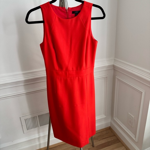 J. Crew Elegant Career Cocktail Red Sleeveless Midi Crepe Dress 100% Wool size 2 - Picture 1 of 8